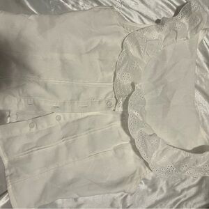 White Button Down Ruffled Blouse with Eyelet Details